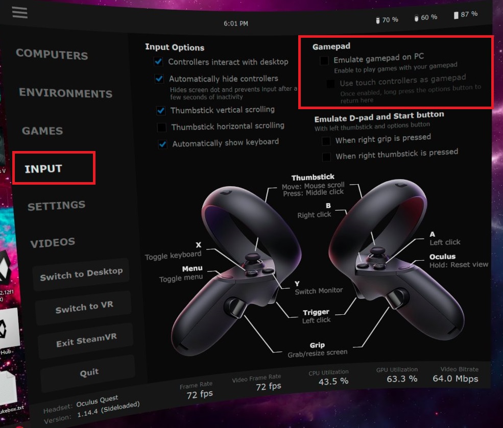 virtual desktop oculus quest controller